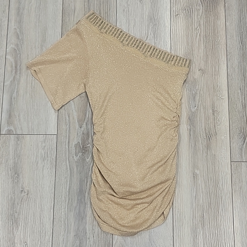 Cache Gold One Sleeve Sweater with Embellished Neckline Size Small